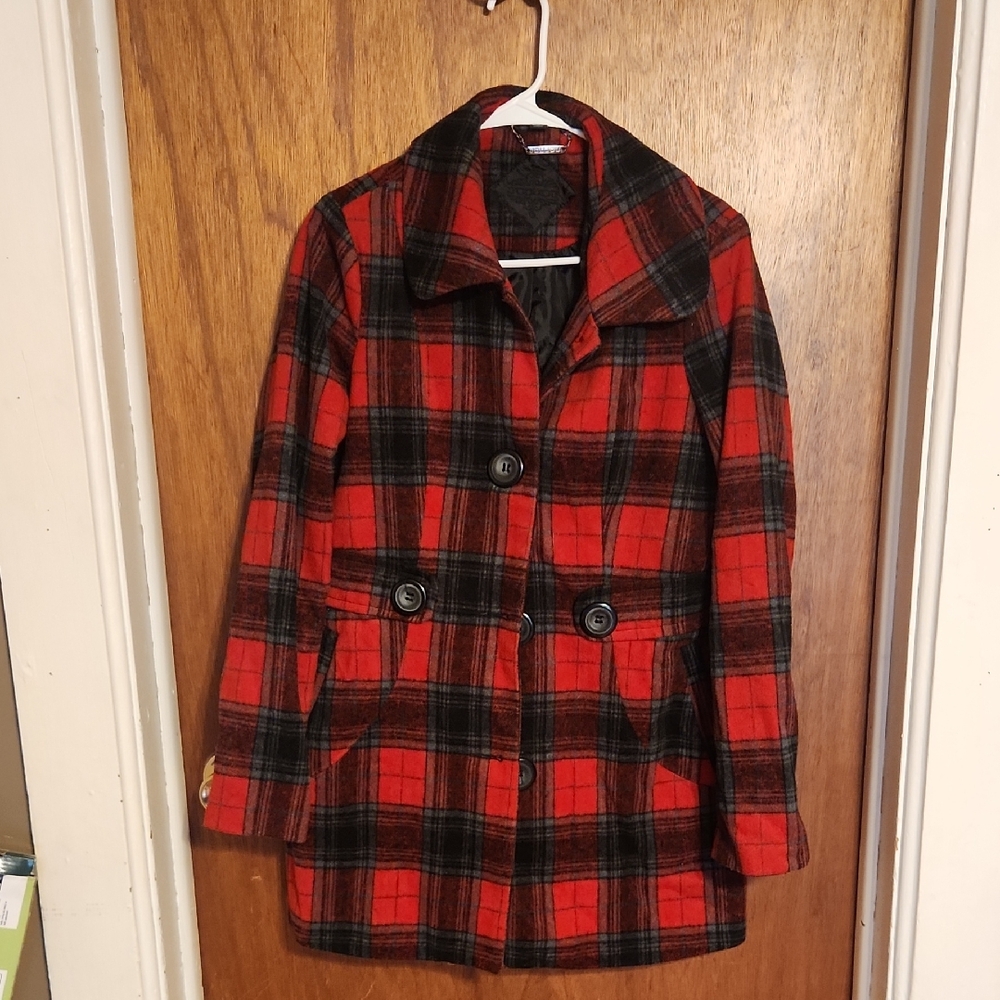 Plaid Red and Black Women's Coat